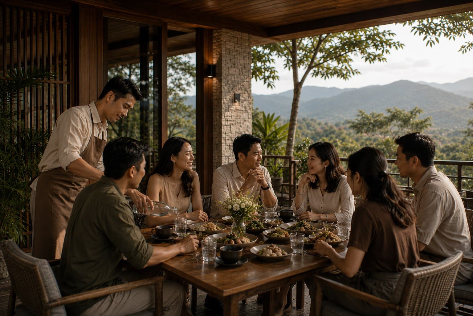 Family and friends enjoying a thoughtfully hosted private lunch at The Horizon.